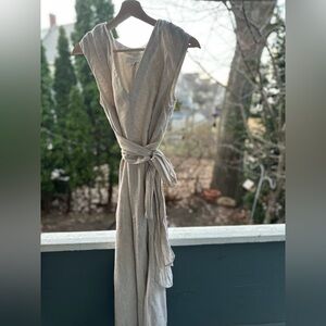Banana Republic Light Beige Wrap Midi Dress with Tie Waist